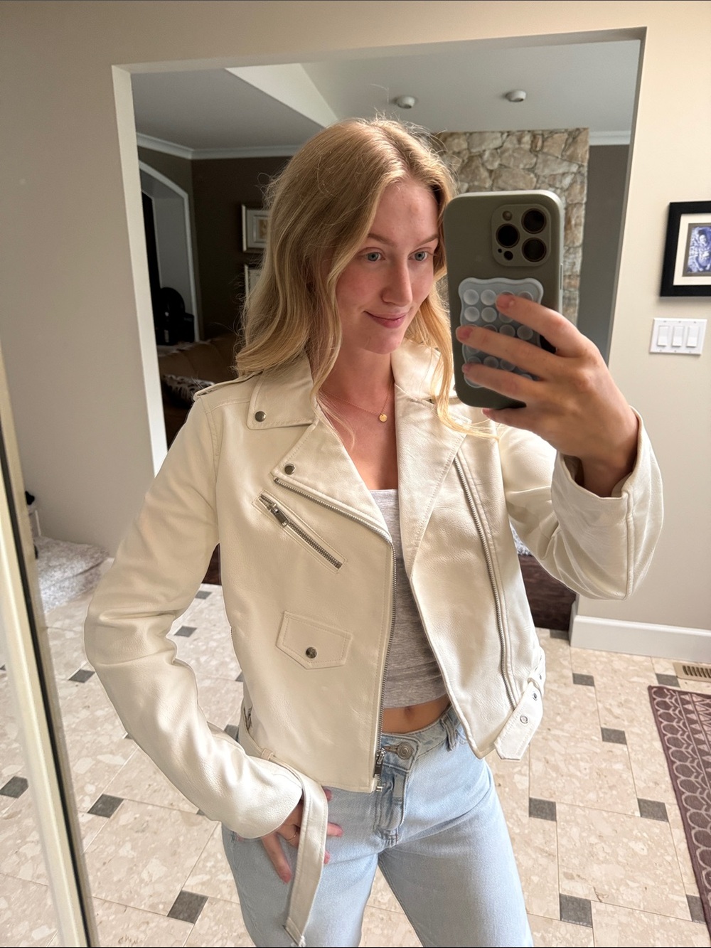 Women’s White Faux Leather Moto Jacket